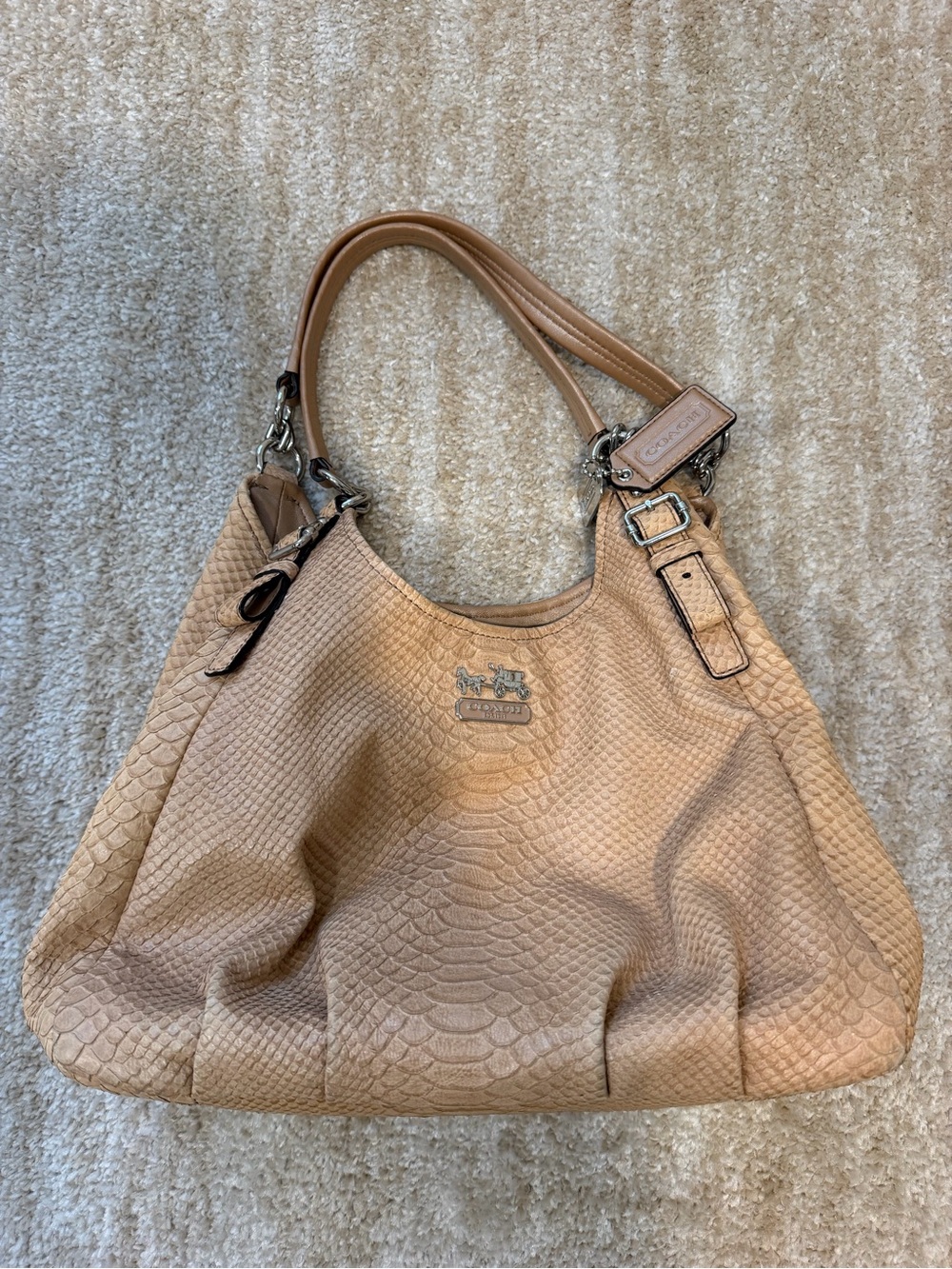 Coach Tan Embossed Snakeskin Leather Shoulder Bag
